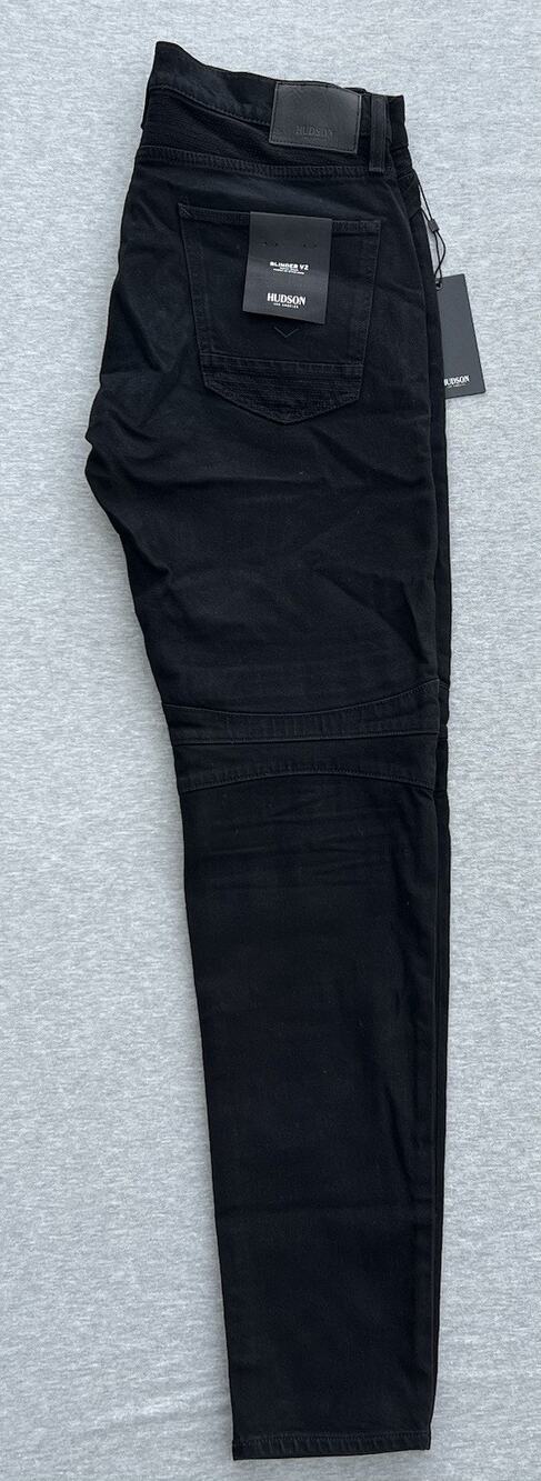 HUDSON JEANS Blinder V2 Biker Skinny Whiskered Black Jeans Men Size 33 X 34 NWT